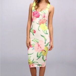 Ted Baker Taylor Flowers High Tea midi dress Neon Yellow Crossed
Back Straps 1